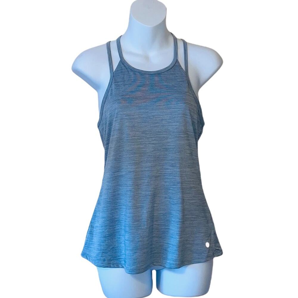 Layers athletic yoga strappy blue heather top